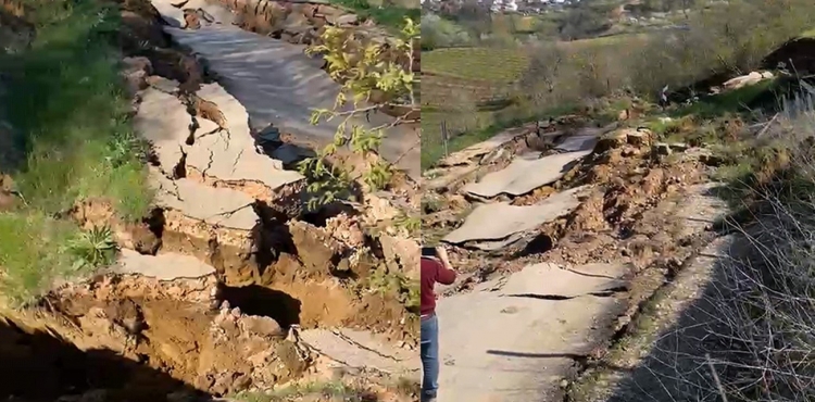 Bursa’da meydana gelen heyelan yolu parçalara ayırdı?v=1