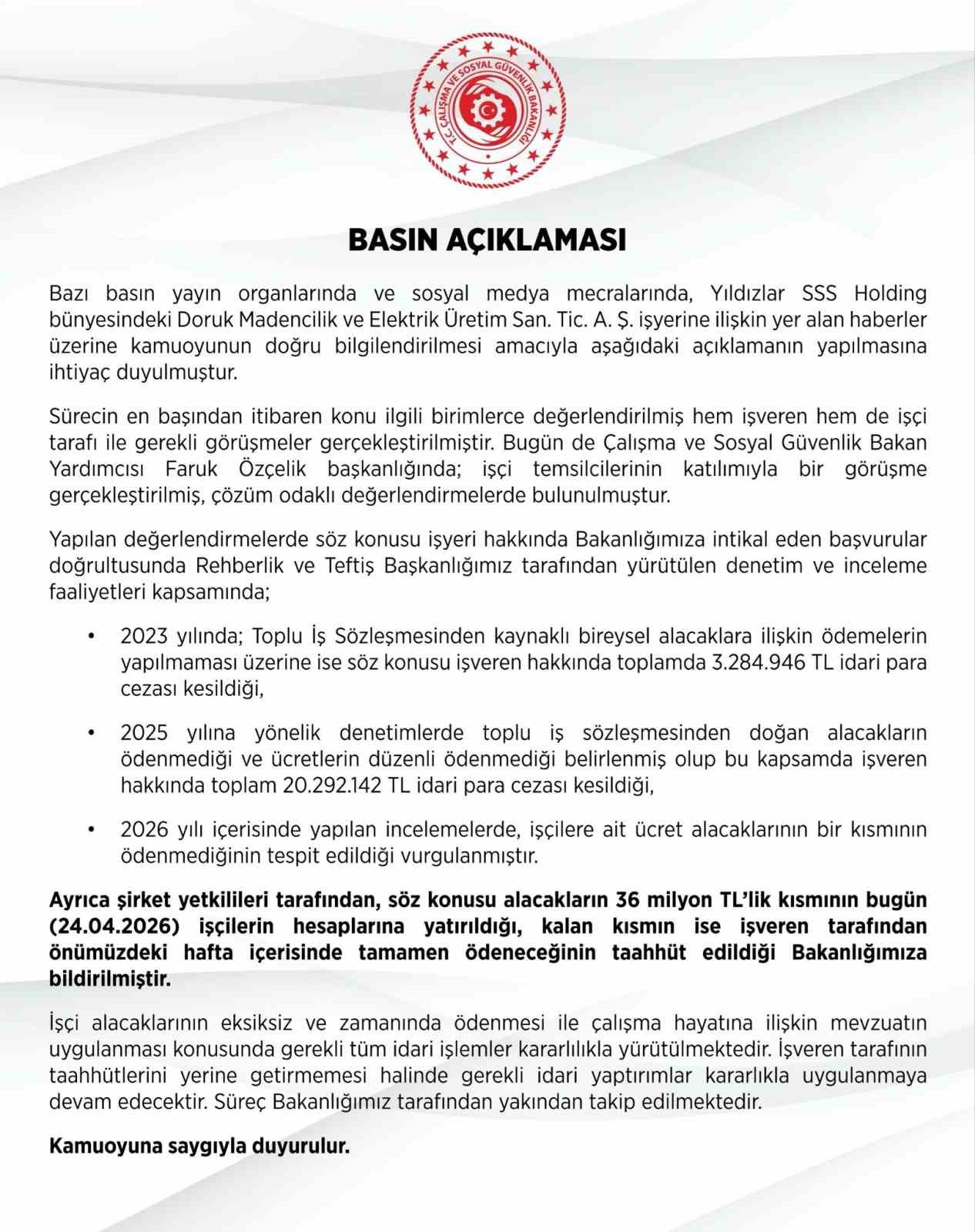 Çalışma ve Sosyal Güvenlik Bakanlığından maaşlarını alamayan maden işçileriyle ilgili açıklama
?v=1