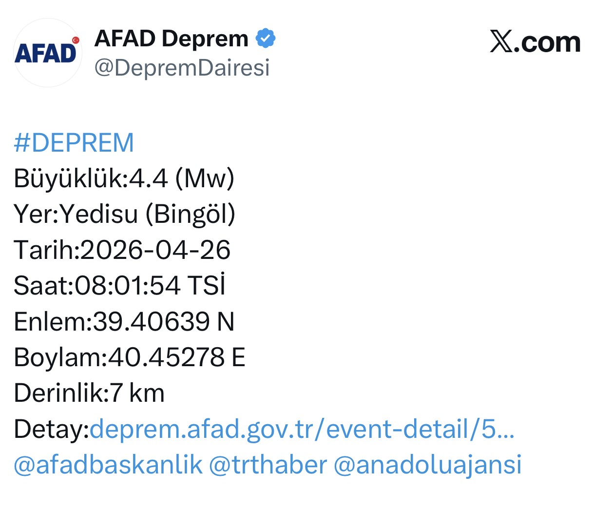 Bingöl’de 4.4 büyüklüğünde deprem
?v=1