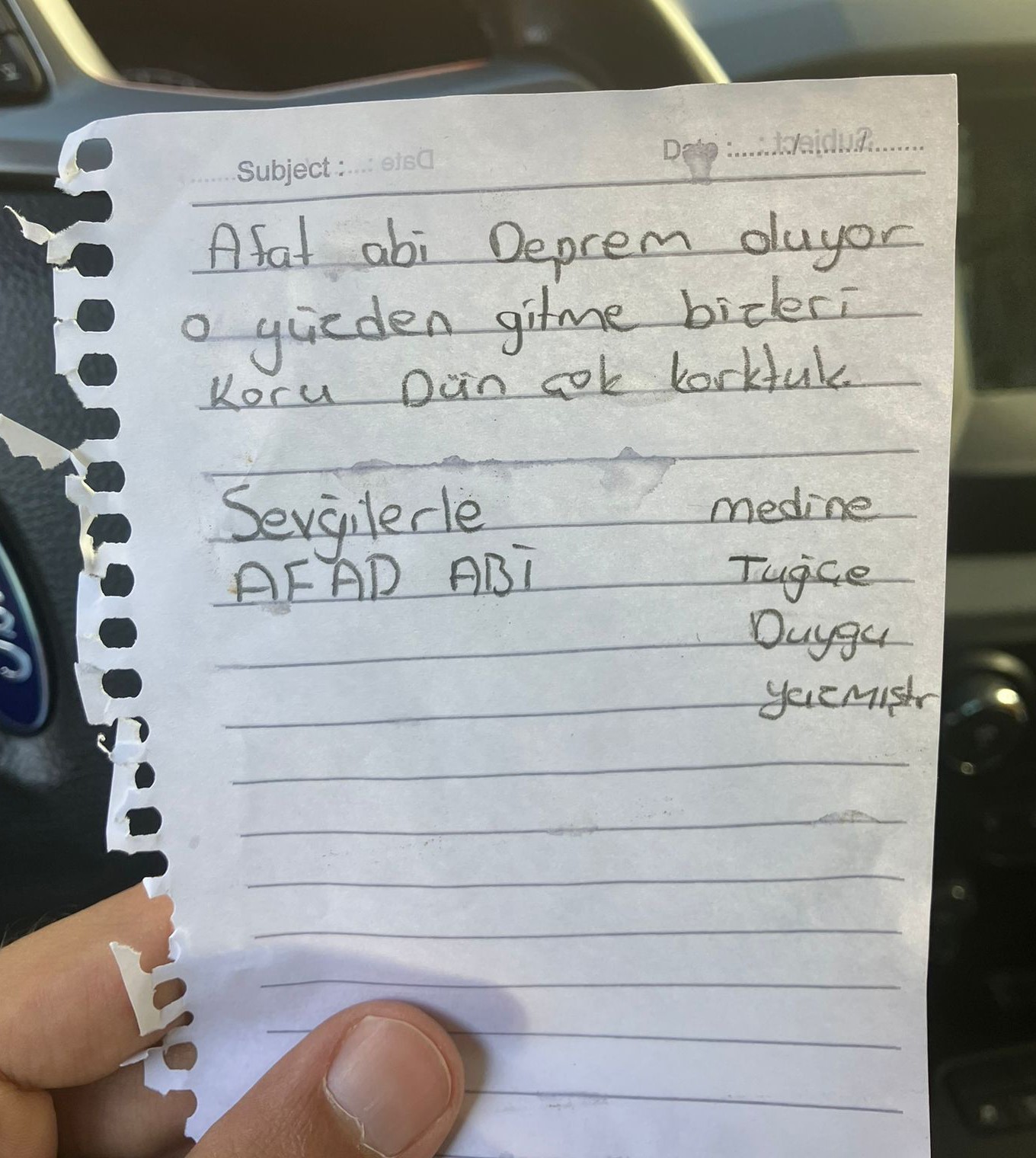 Depremi yaşayan köy çocuklarından AFAD’a duygulandıran not
