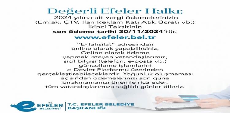 Efeler Belediyesi’nden vergi ödemesi hatırlatması?v=1