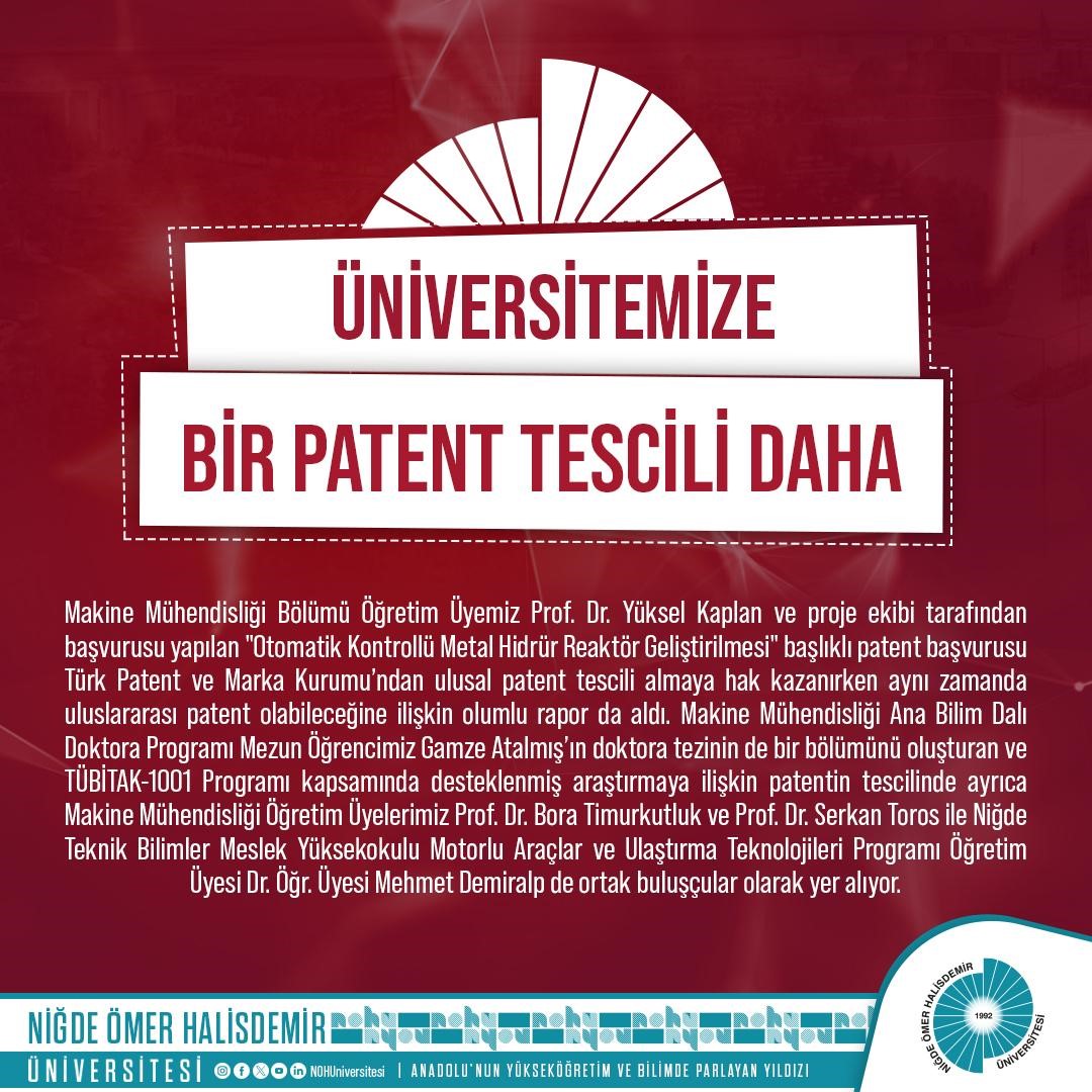 NÖHÜ’ye bir ulusal patent tescili daha
?v=1