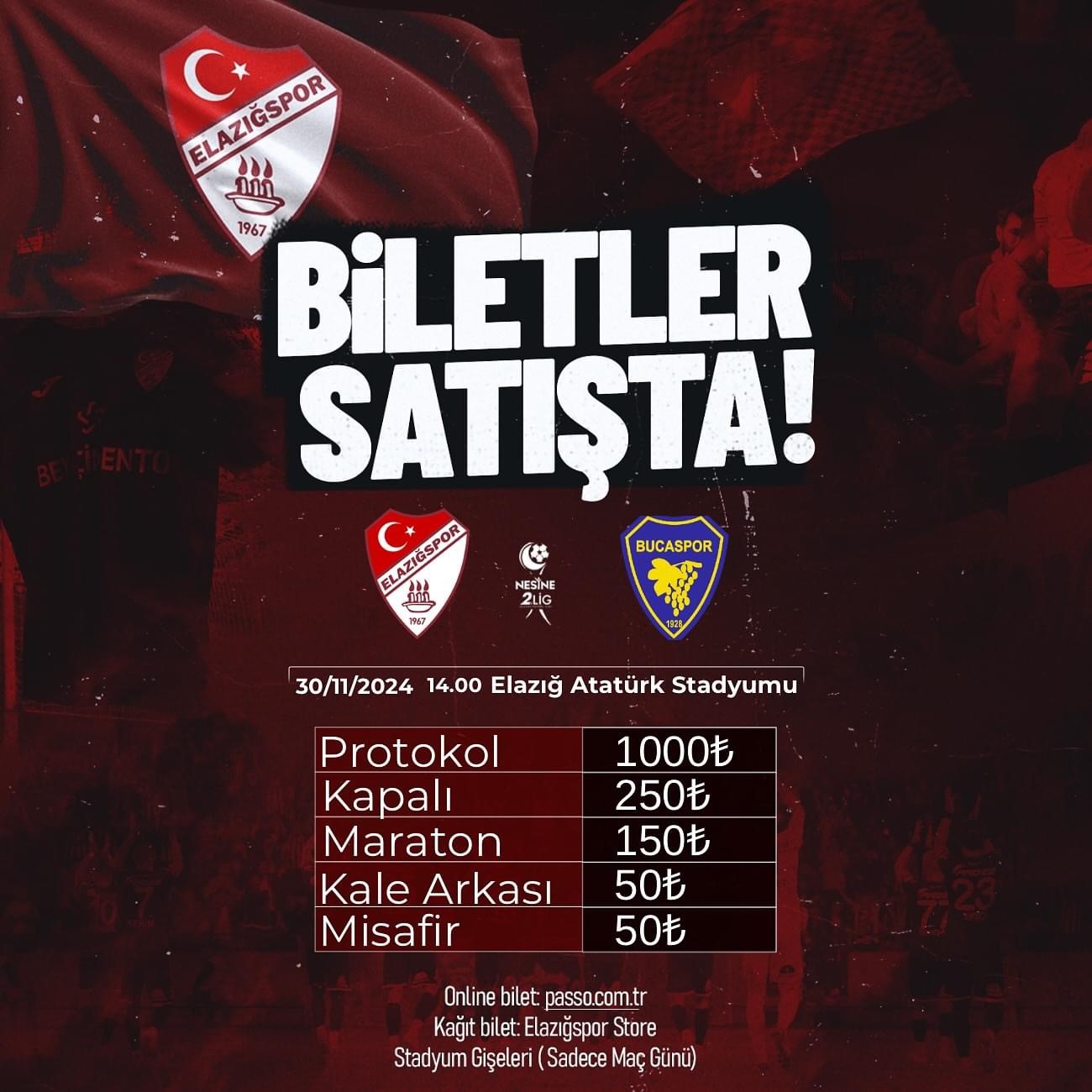 Elazığspor - Bucaspor 1928 maçı biletleri satışta
?v=1