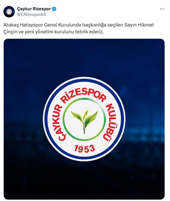 Çaykur Rizespor’dan Atakaş Hatayspor’un yeni başkanına tebrik mesajı
?v=1