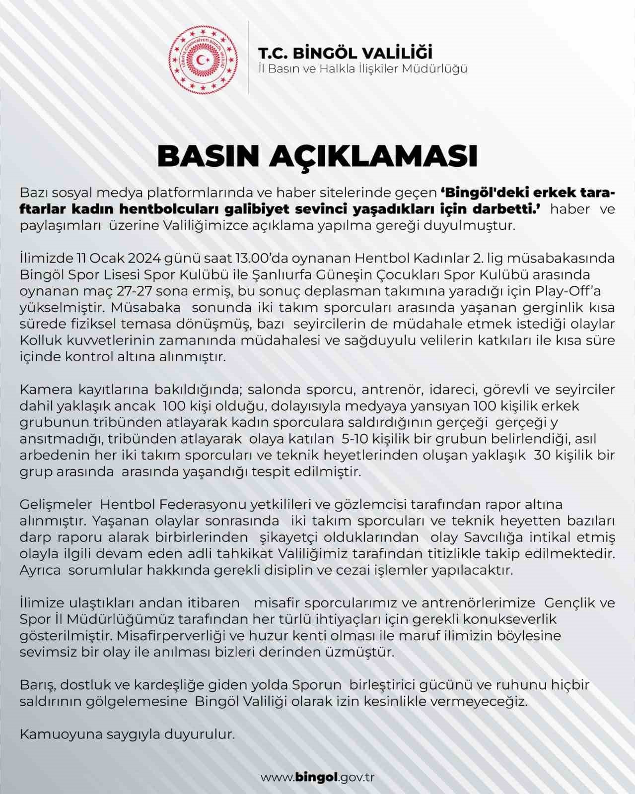 Bingöl Valiliği’nden açıklama
?v=1