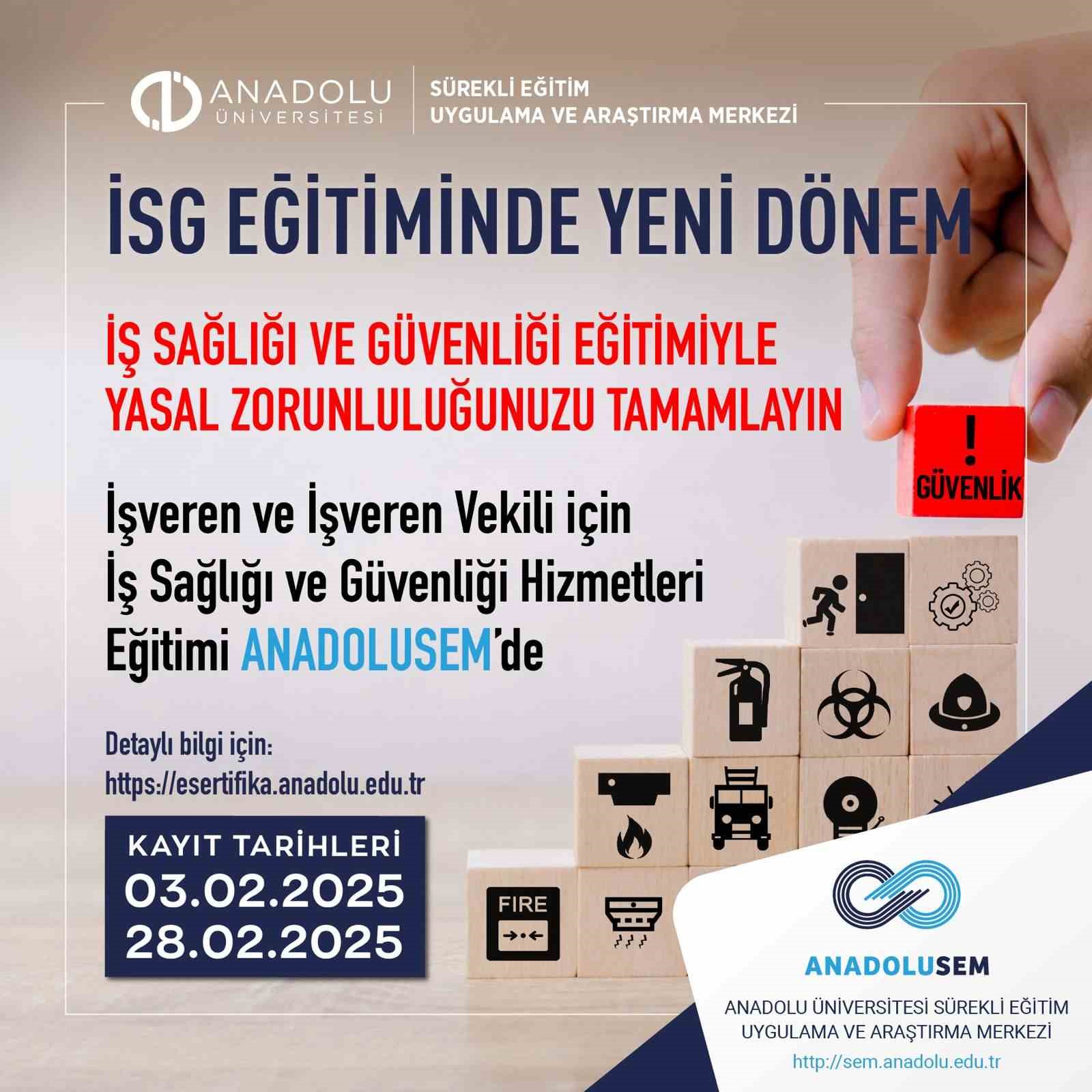 ANADOLUSEM’den ulusal ölçekte İSG eğitimleri için yeni dönem başlıyor
?v=1