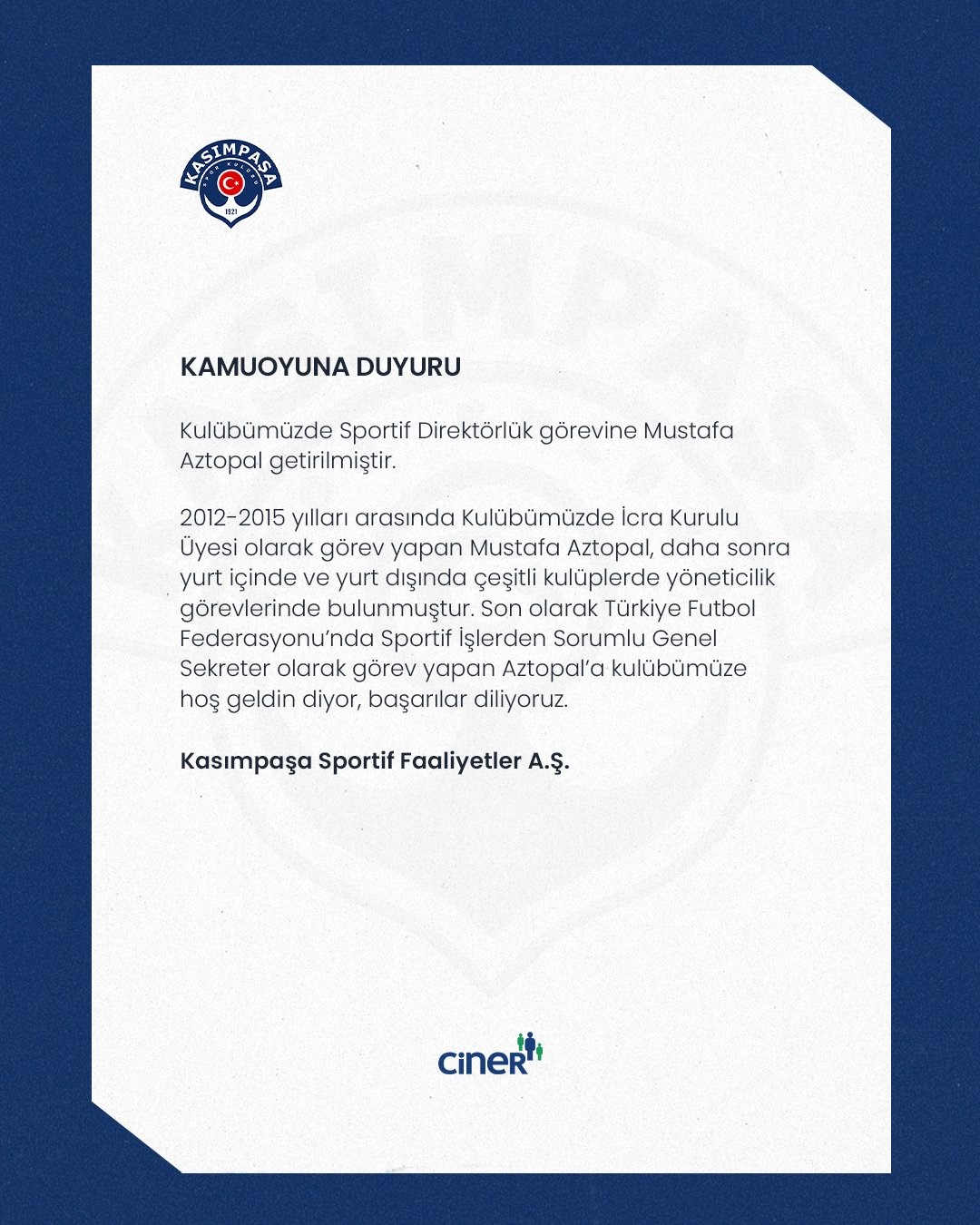 Kasımpaşa’da yeni sportif direktör Mustafa Aztopal
?v=1