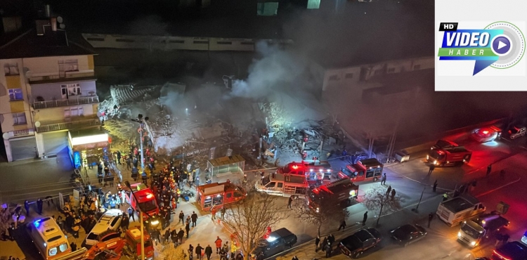 Konya’da çöken 4 katlı binanın enkazı böyle görüntülendi