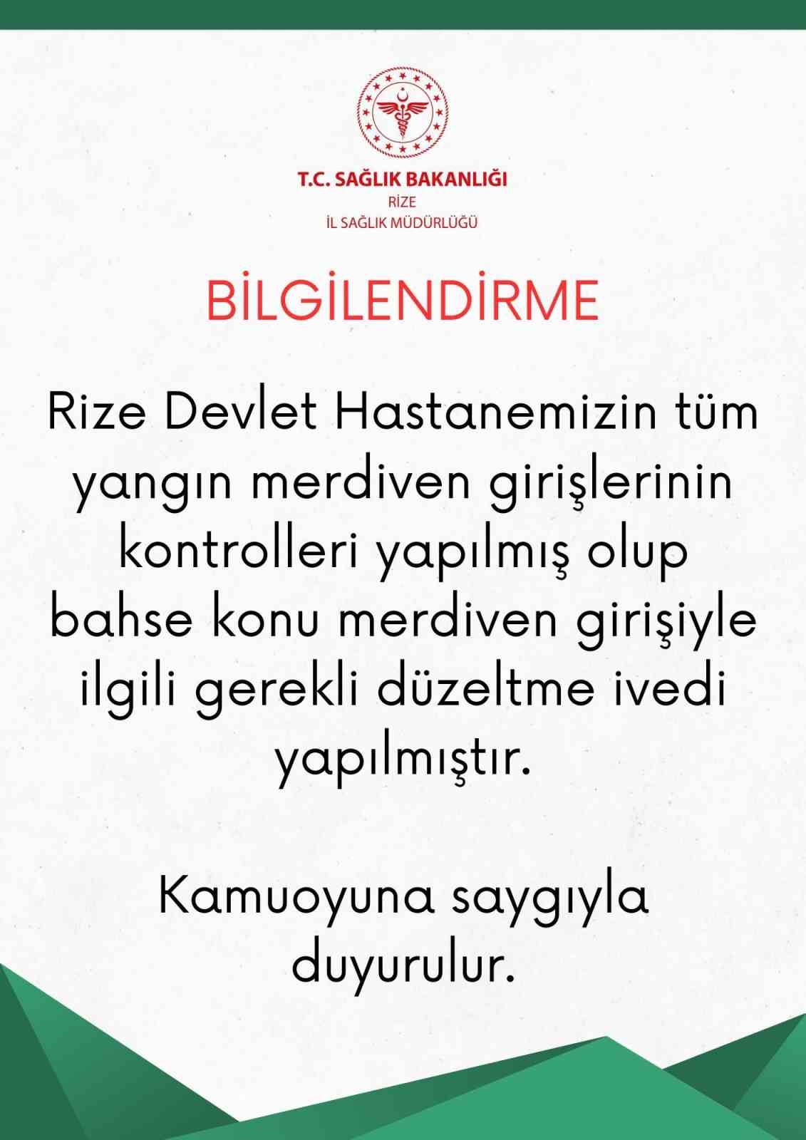 Rize İl Sağlık Müdürlüğü’nden kapatılan yangın merdiveni açıklaması
?v=1