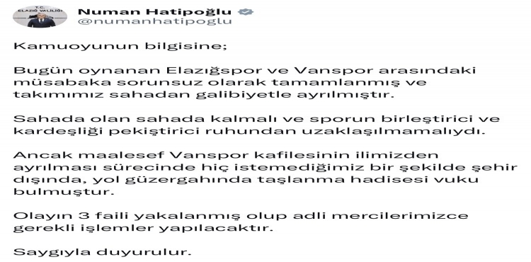 Vali Hatipoğlu:  Olayın 3 faili yakalandı ?v=1