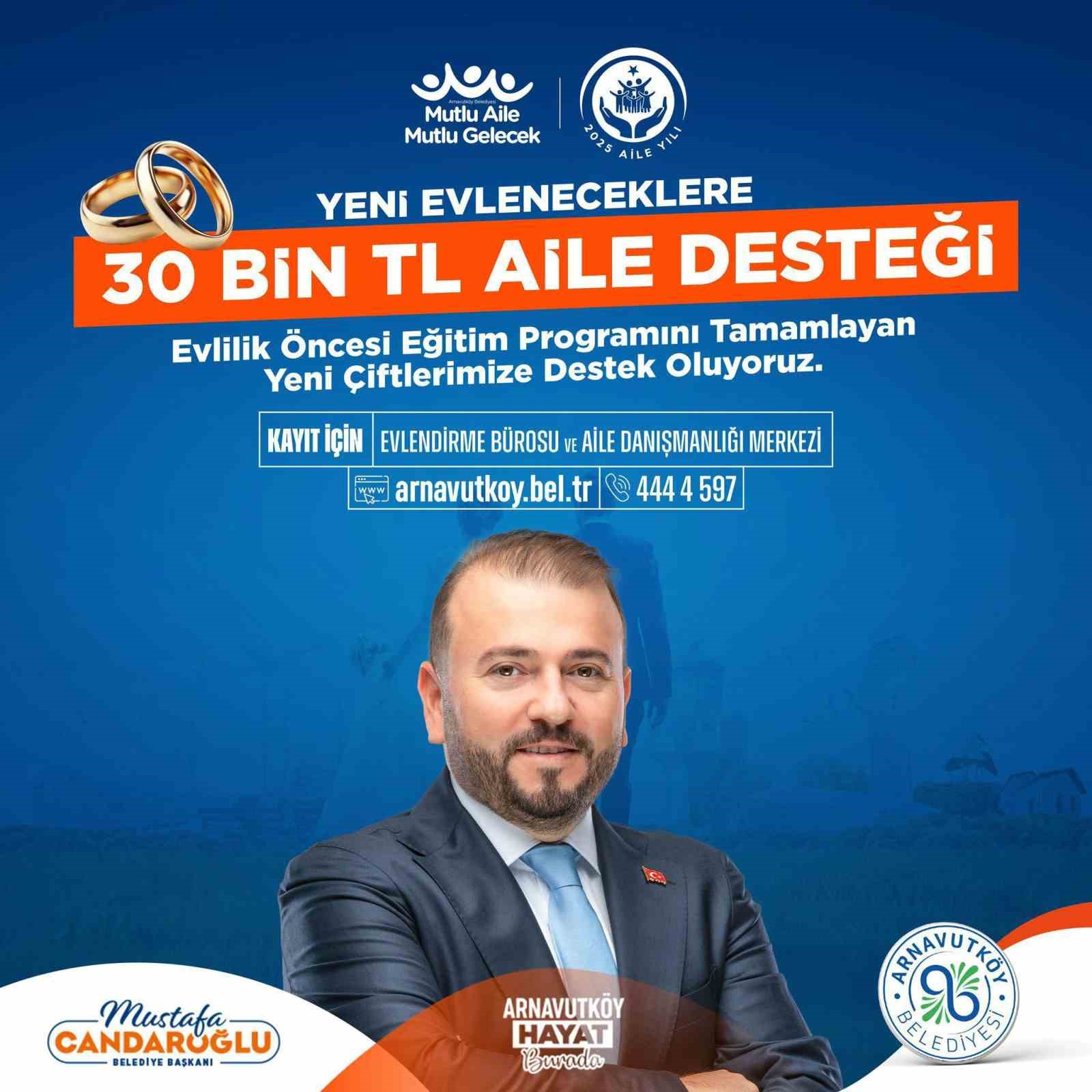 Arnavutköy Belediyesi’nden yeni evlenecek çiftlere 30 bin TL aile desteği
?v=1