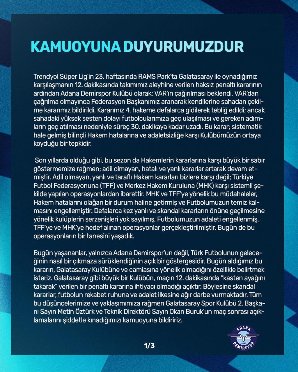 Adana Demirspor:  4. hakeme kararımızı defalarca bildirdik 
