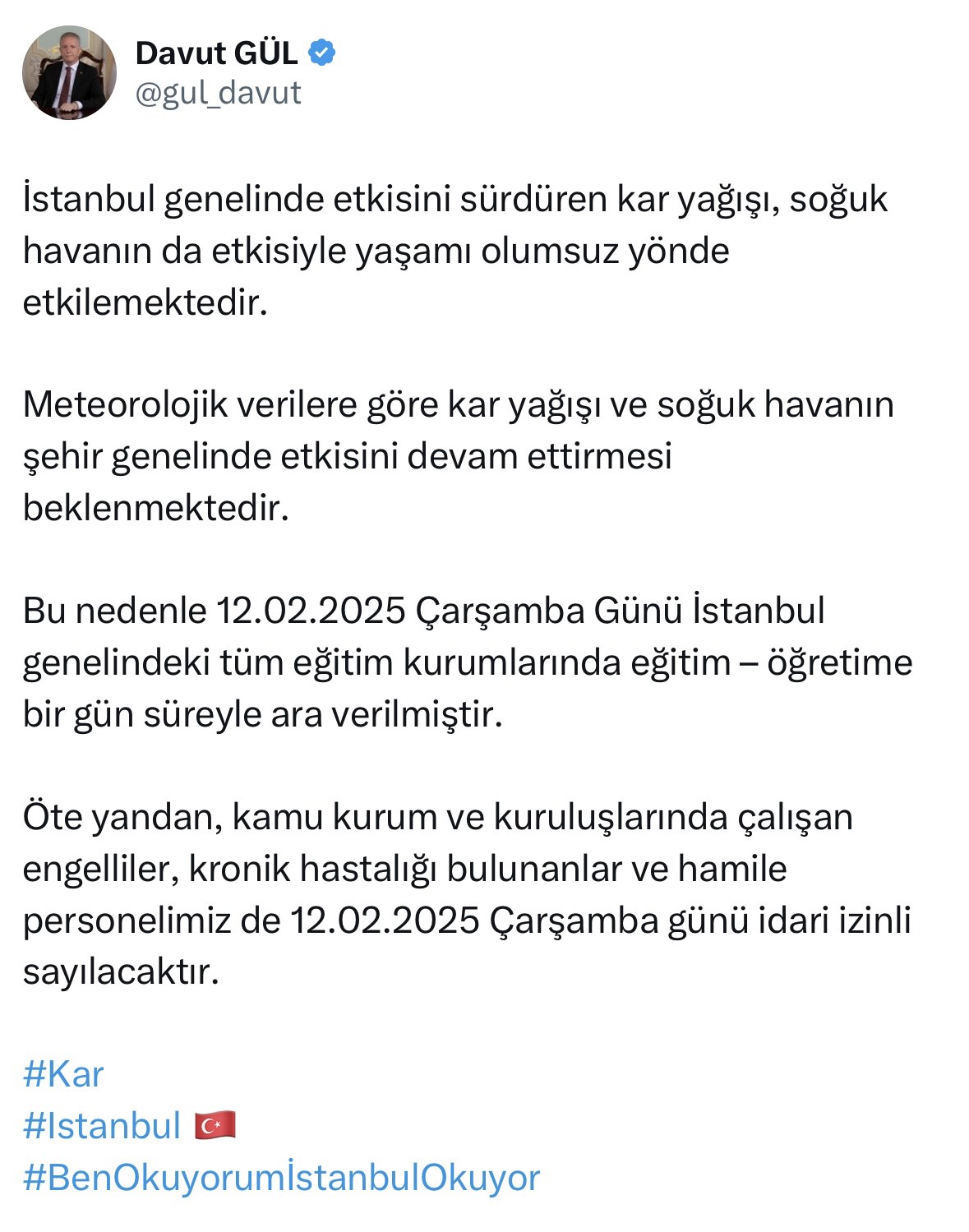 Vali Gül açıkladı: İstanbul’da yarın okullar tatil
?v=1