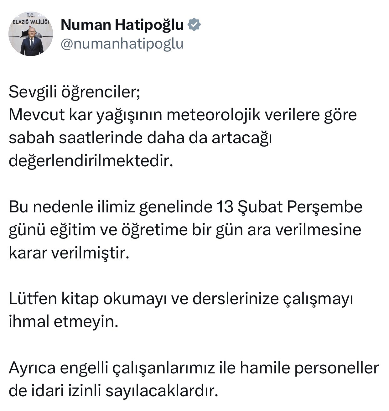 Elazığ’da eğitime 1 gün ara verildi
?v=1