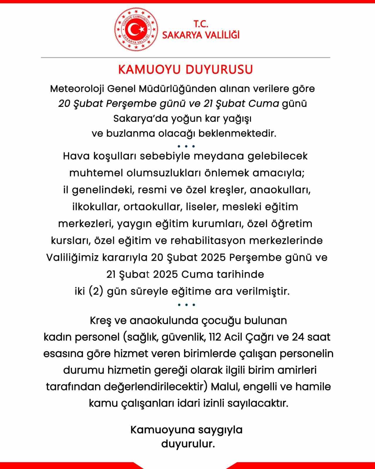 Sakarya’da kar sebebiyle eğitime 2 günlük ara
?v=1