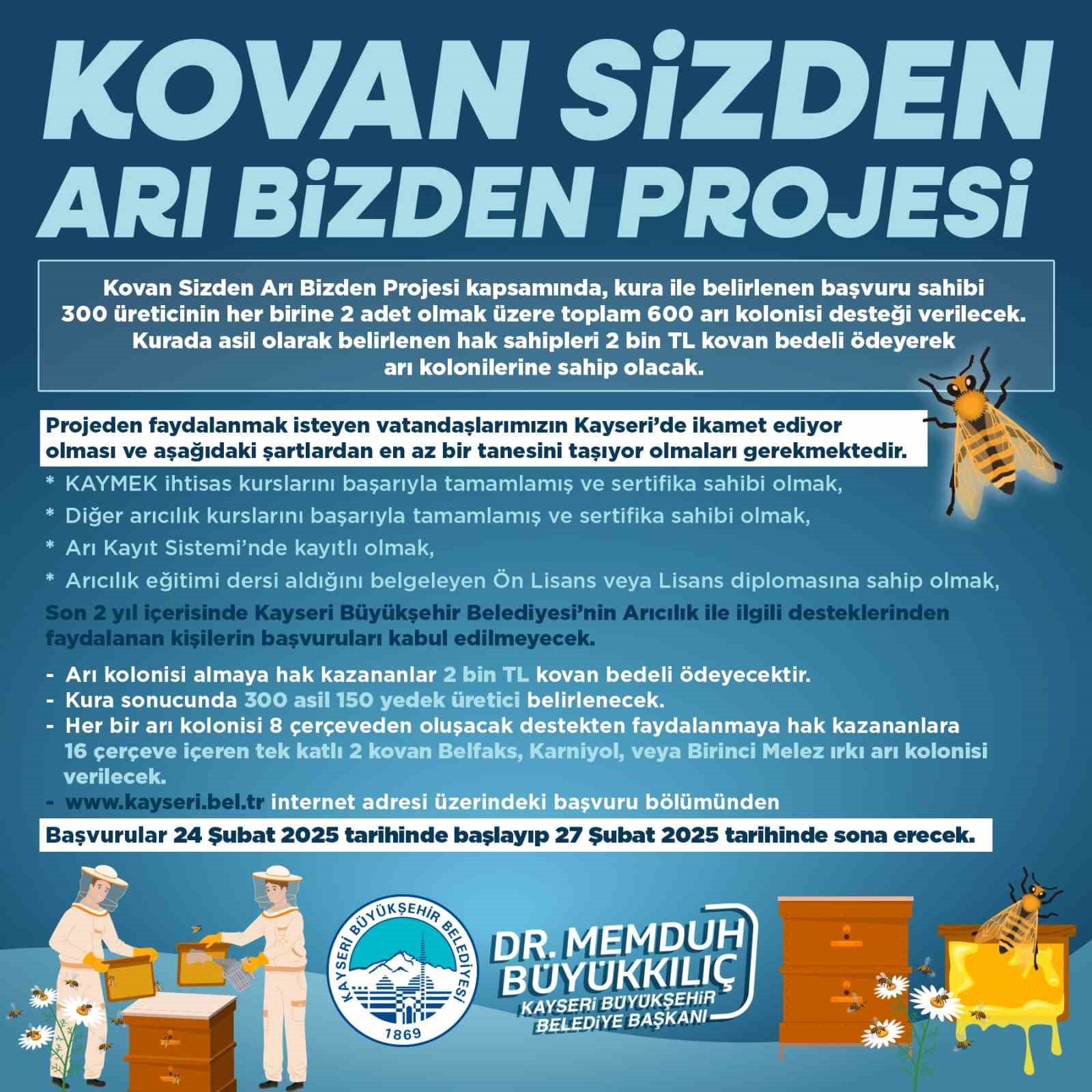 ’Kovan Sizden, Arı Bizden’ projesine başvurular başlıyor
