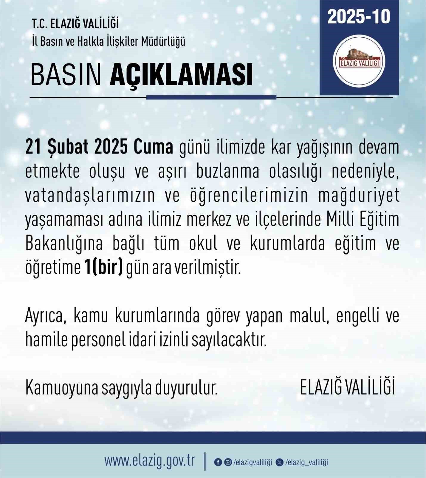 Elazığ’da eğitime kar engeli
?v=1