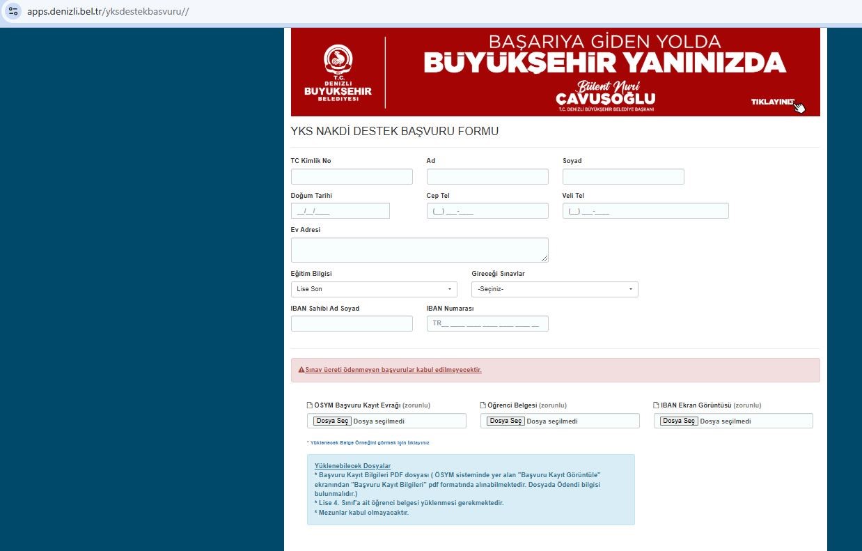 Denizli Büyükşehrin YKS adaylarına sınav ücret desteği başvuruları başladı
?v=1