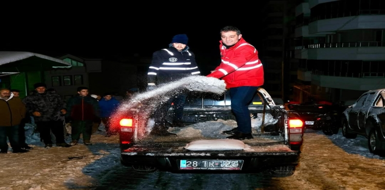 Giresun Belediye Başkanı Fuat Köse, karla mücadele çalışmalarına destek verdi?v=1