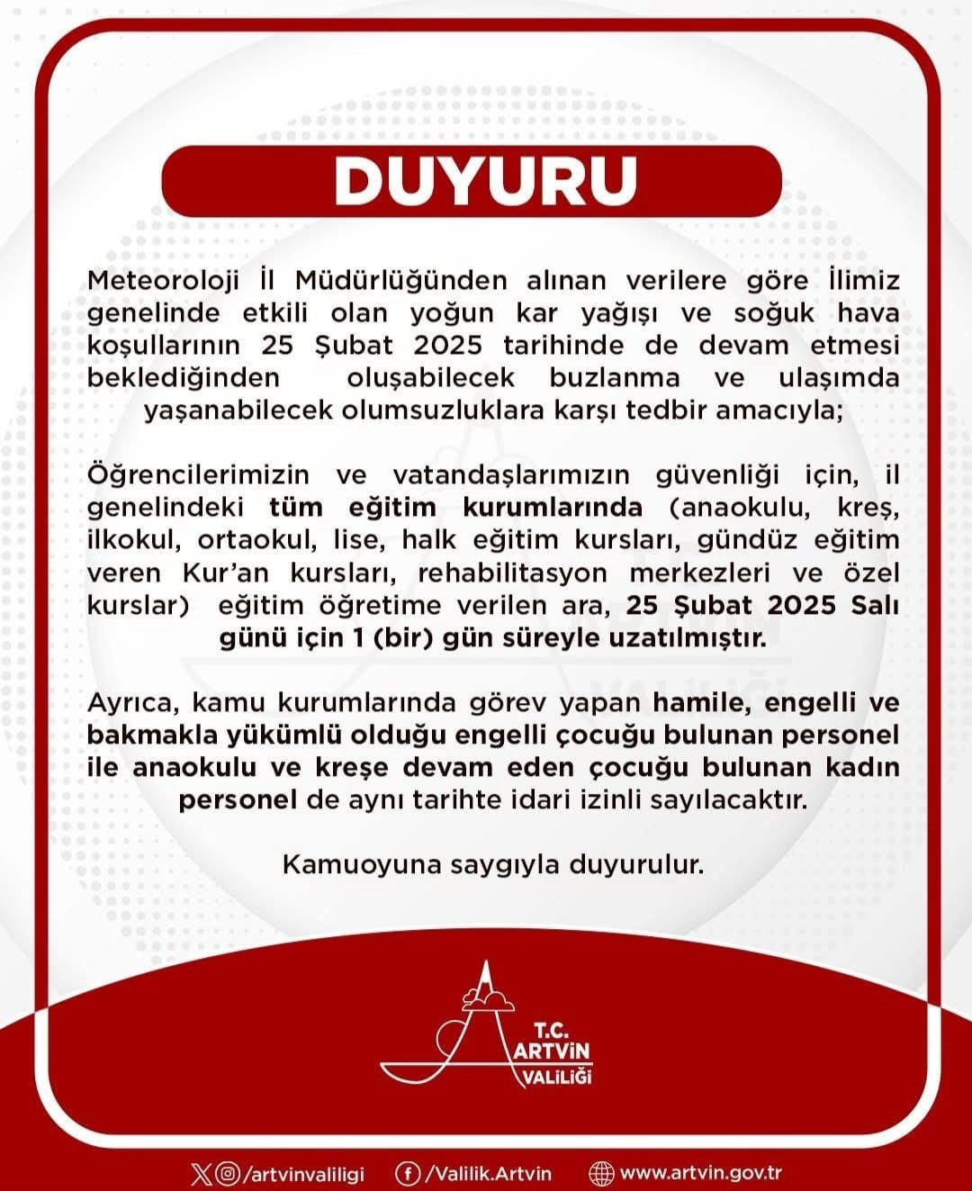 Artvin’de kar tatili uzatıldı
?v=1