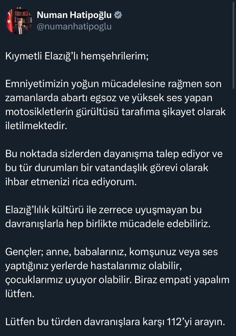 Elazığ Valisi Hatipoğlu’ndan vatandaşlara çağrı
?v=1