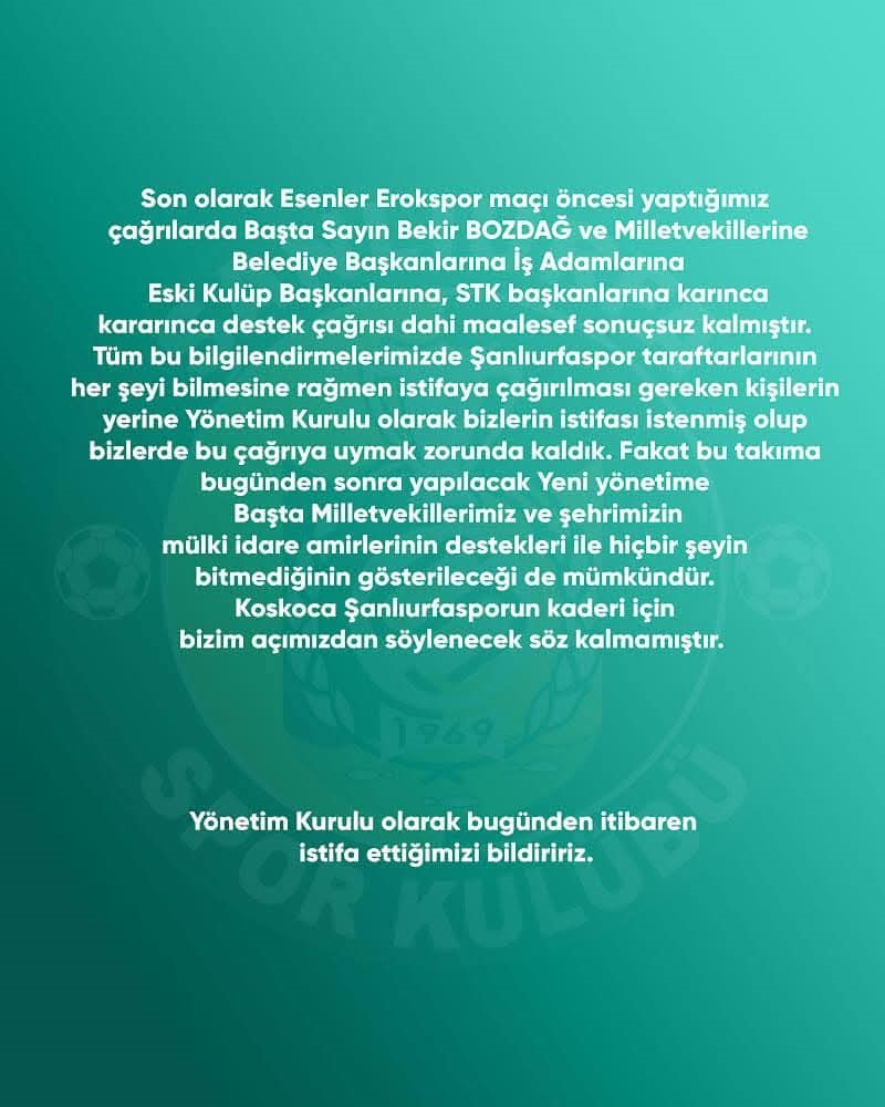 Şanlıurfaspor yönetimi istifa etti
?v=1