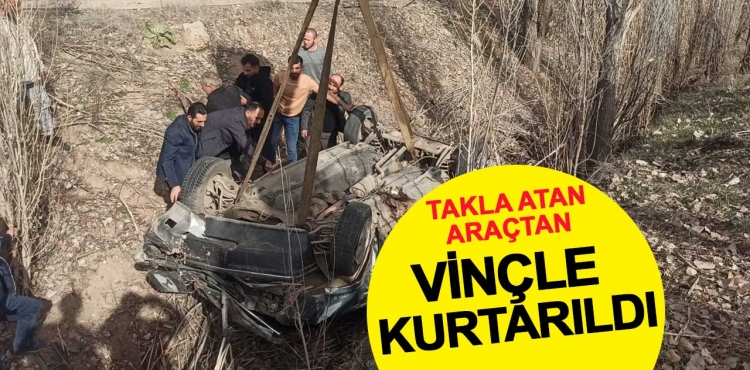 Araç kanala takla attı, sürücü vinçle kurtarıldı?v=1